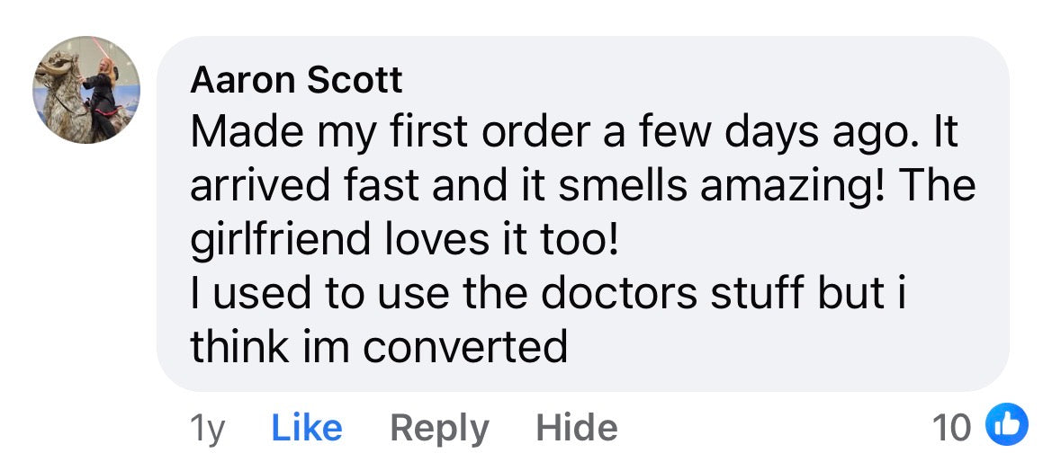 Facebook comment from Richard Marc Kenny — deodorant is even better