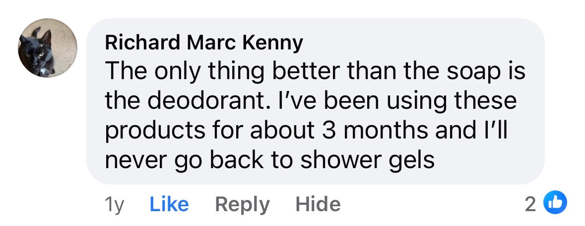 Facebook comment from Sebastian Garrad — comparing to Dr. Squatch